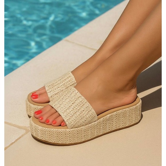 Cushionaire Shoes - Cushionaire Kudos Platform Wedge Sandals Women Natural Espadrille Comfort Sz 8M